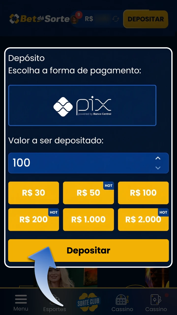 Recarregue sua conta no cassino BetdaSorte.
