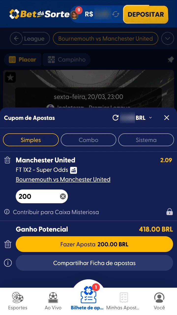 Insira o valor que deseja apostar na BetdaSorte.