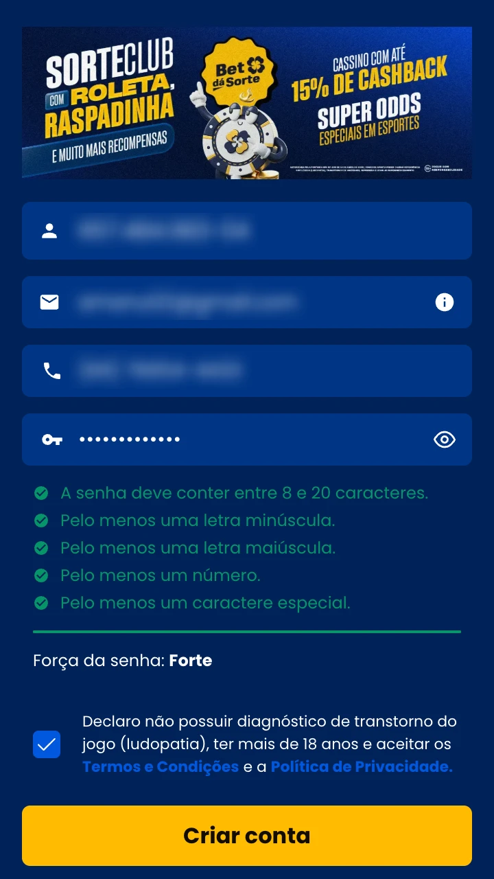 Comece registrando sua conta na BetdaSorte.