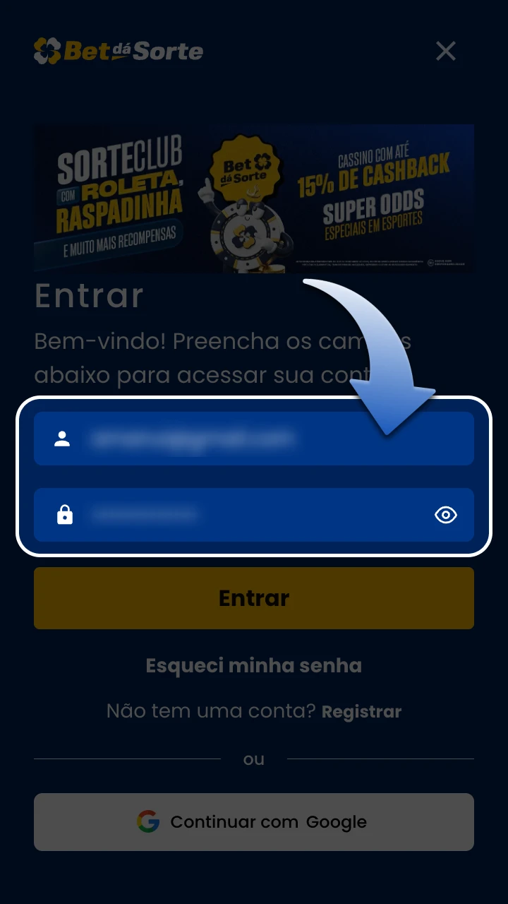 Acesse sua conta na plataforma BetdaSorte.
