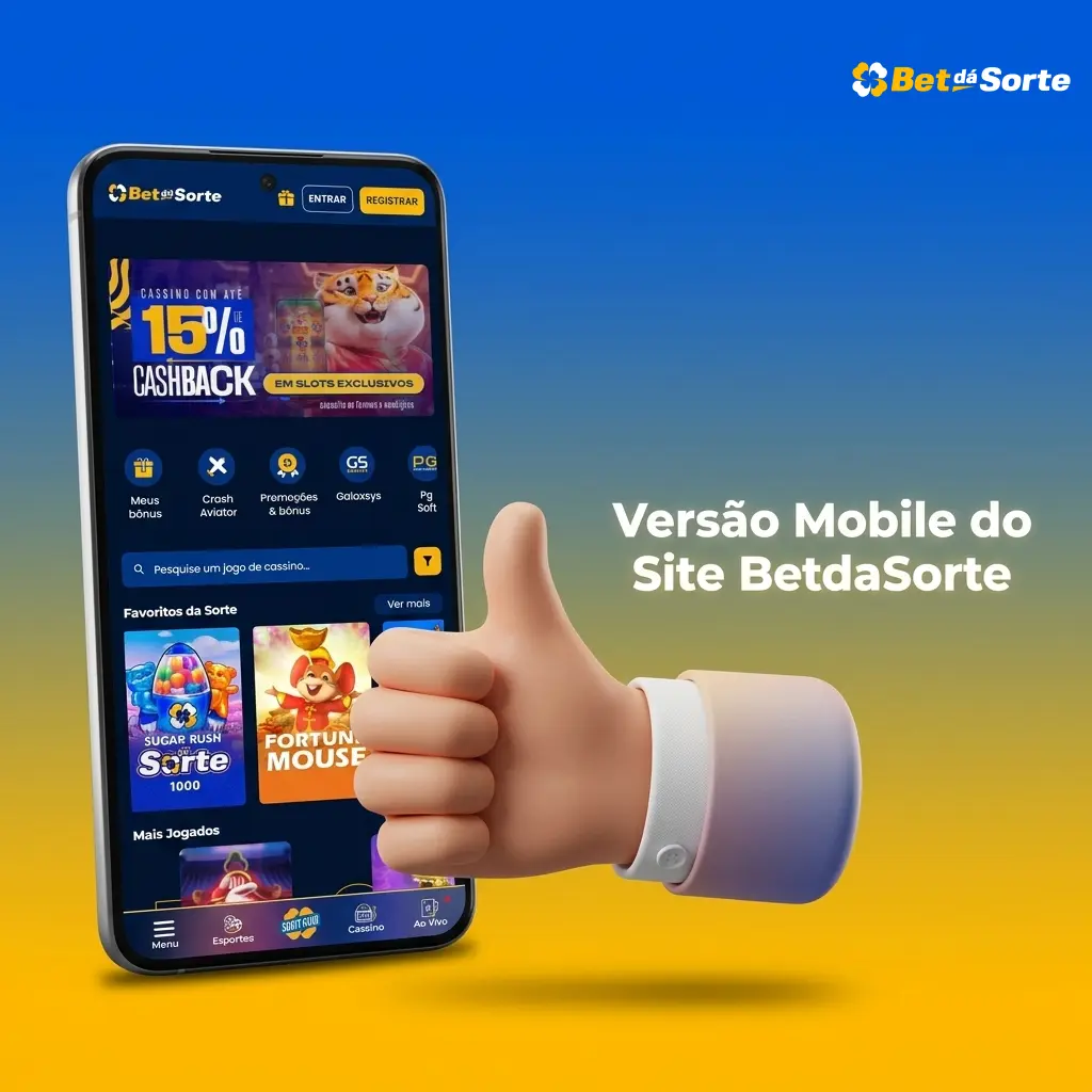 Interface mobile do site BetdaSorte otimizada para smartphones e tablets com apostas, cassino e Pix
